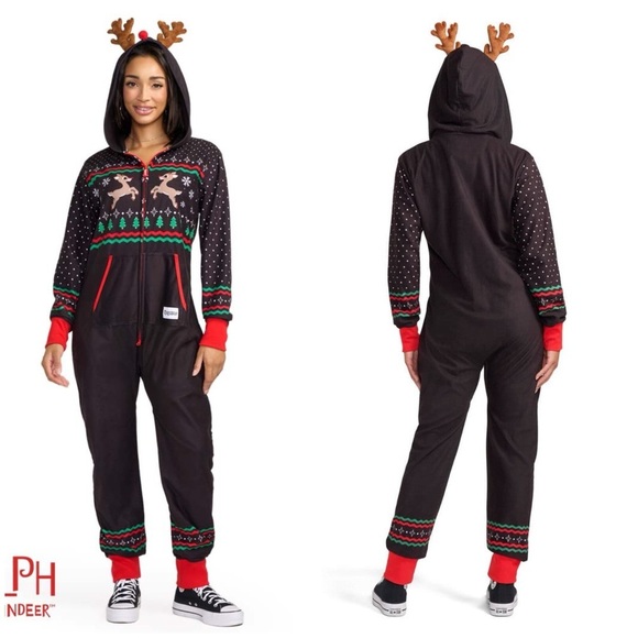 NWT Tipsy Elves Fair Isle Rudolph Jumpsuit Cozy Onesie Deer Christmas Sz M - Picture 1 of 13